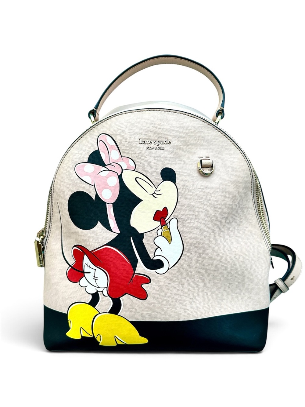 kate spade Cream, Black & Multicolor Minnie Mouse Leather Backpack